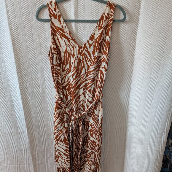 Gap Maxi Dress Belt brown zebra print pockets Sz Medium Summer Vacation Casual - Picture 1 of 11